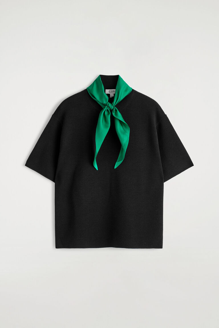 SCARF-DETAIL MERINO WOOL T-SHIRT