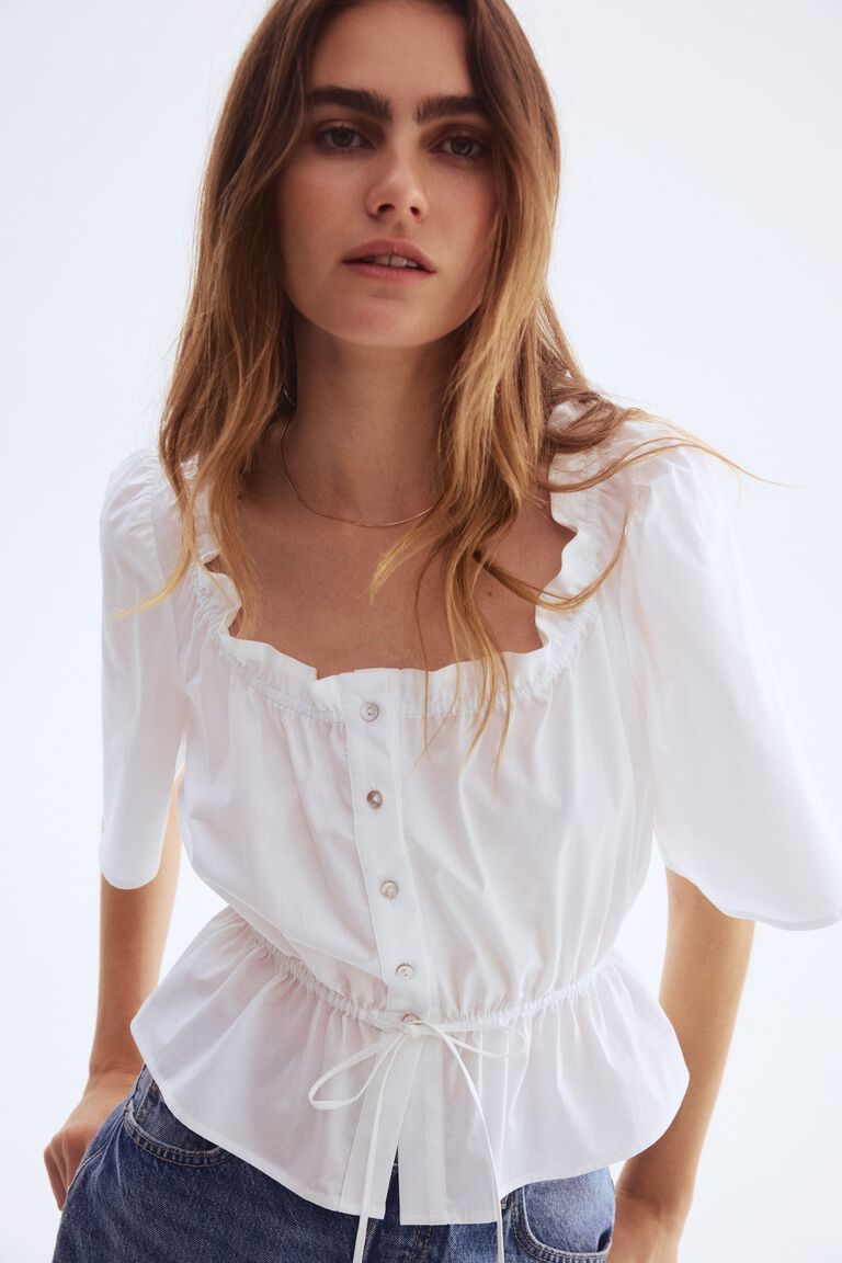 Frill-trimmed cotton blouse