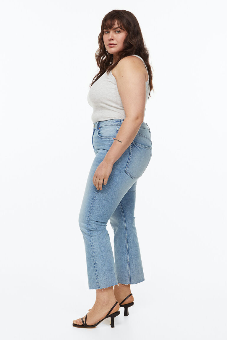 Dark Blue Cropped Flared Jeans