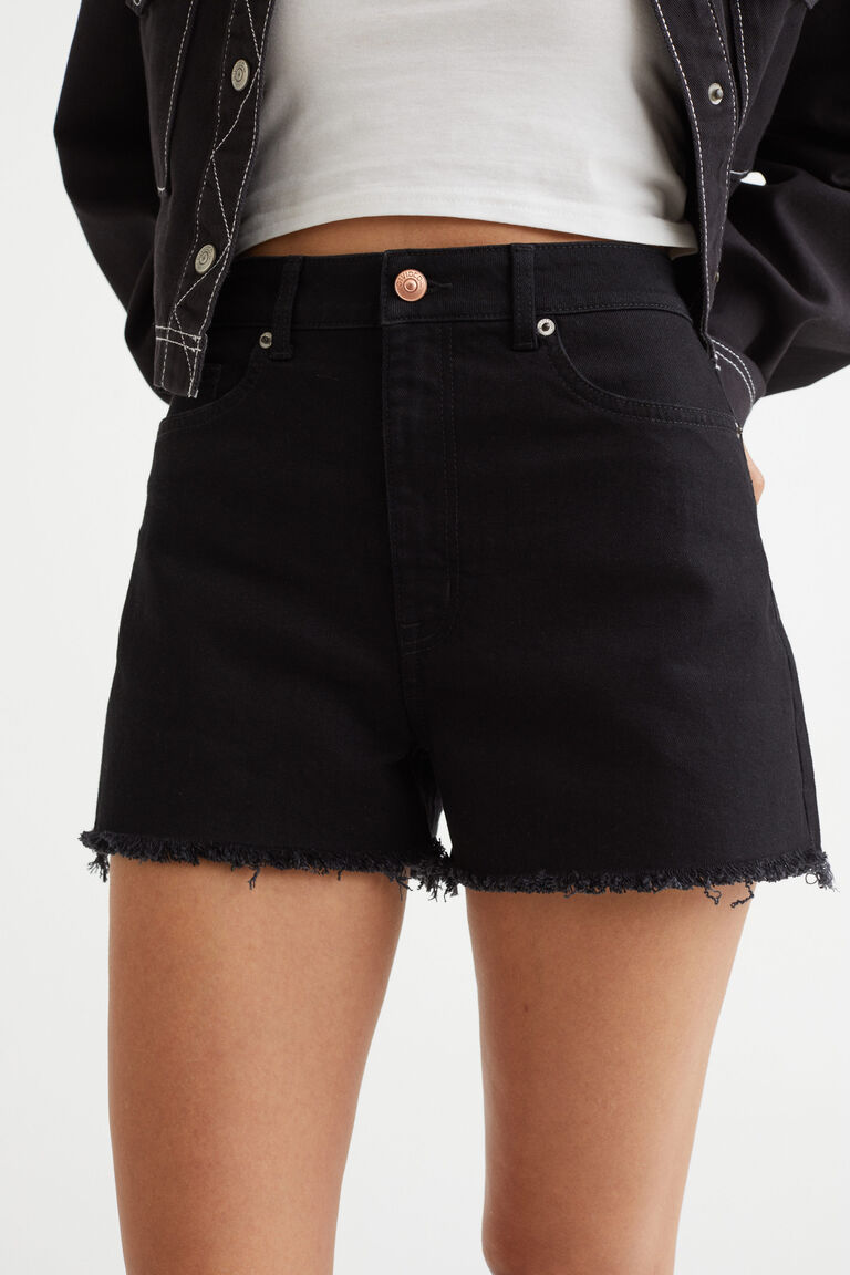 High Waist Denim Shorts with Pockets main image 1
