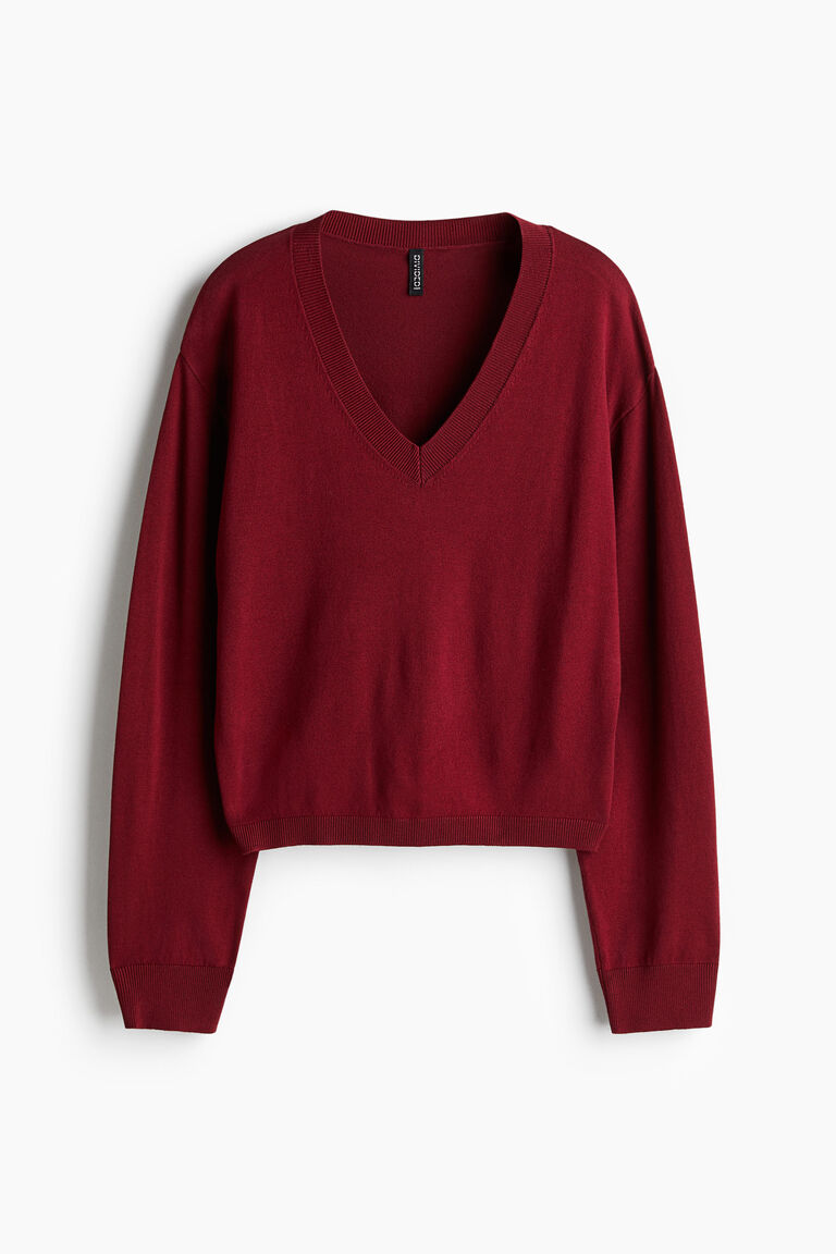 Red Fine Knit V Neck Jumper Ladies Fine-knit V-neck Jumper