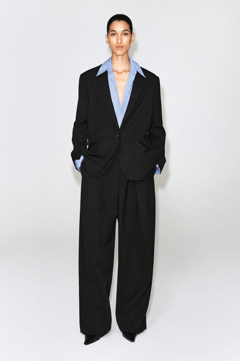 RELAXED TWILL WIDE-LEG TROUSERS