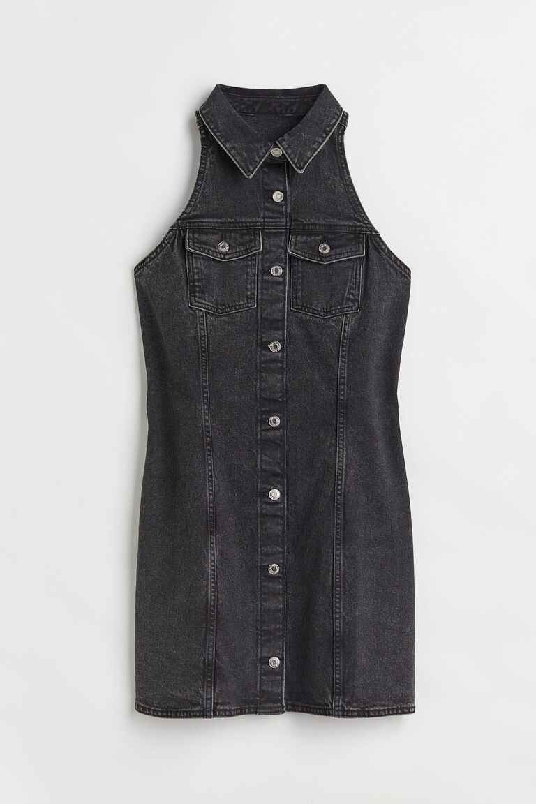 Sleeveless denim shirt dress