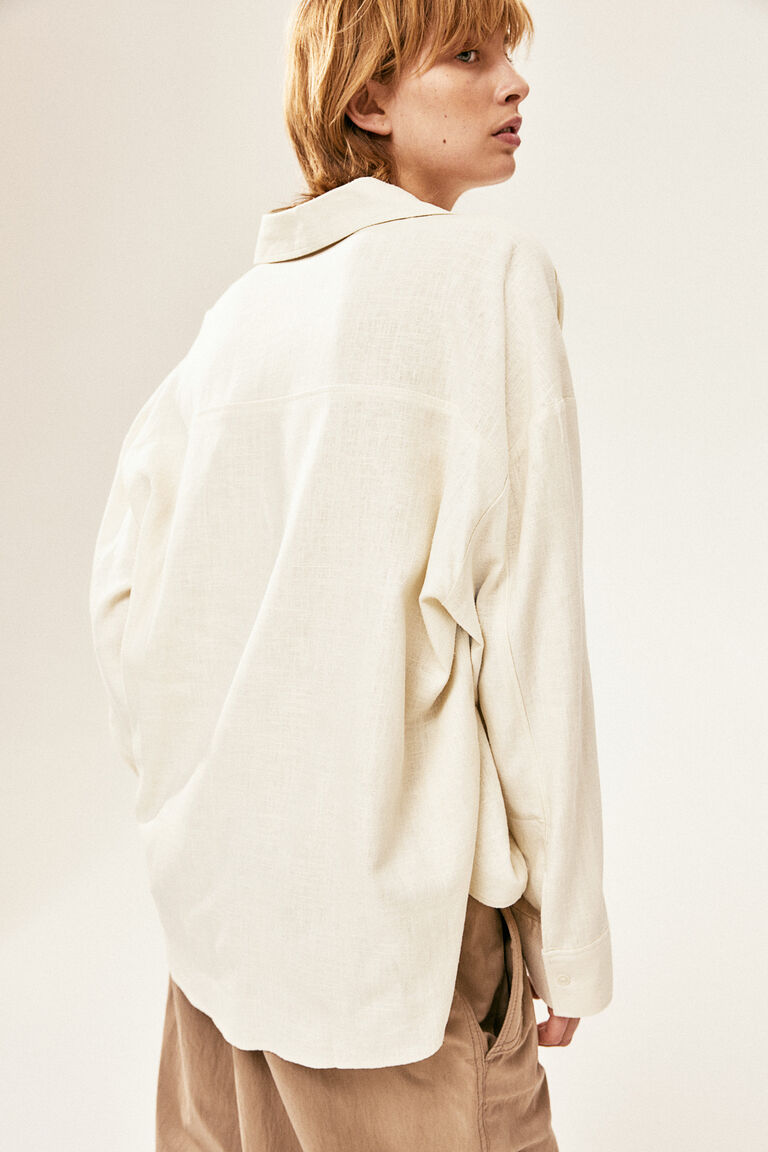 Oversized linen-blend cargo shirt
