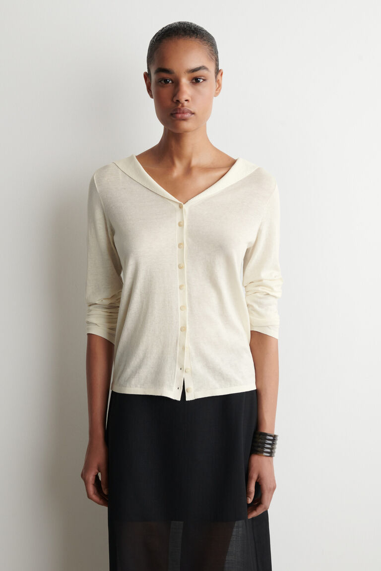 SAILOR-COLLAR KNITTED COTTON-SILK SHIRT