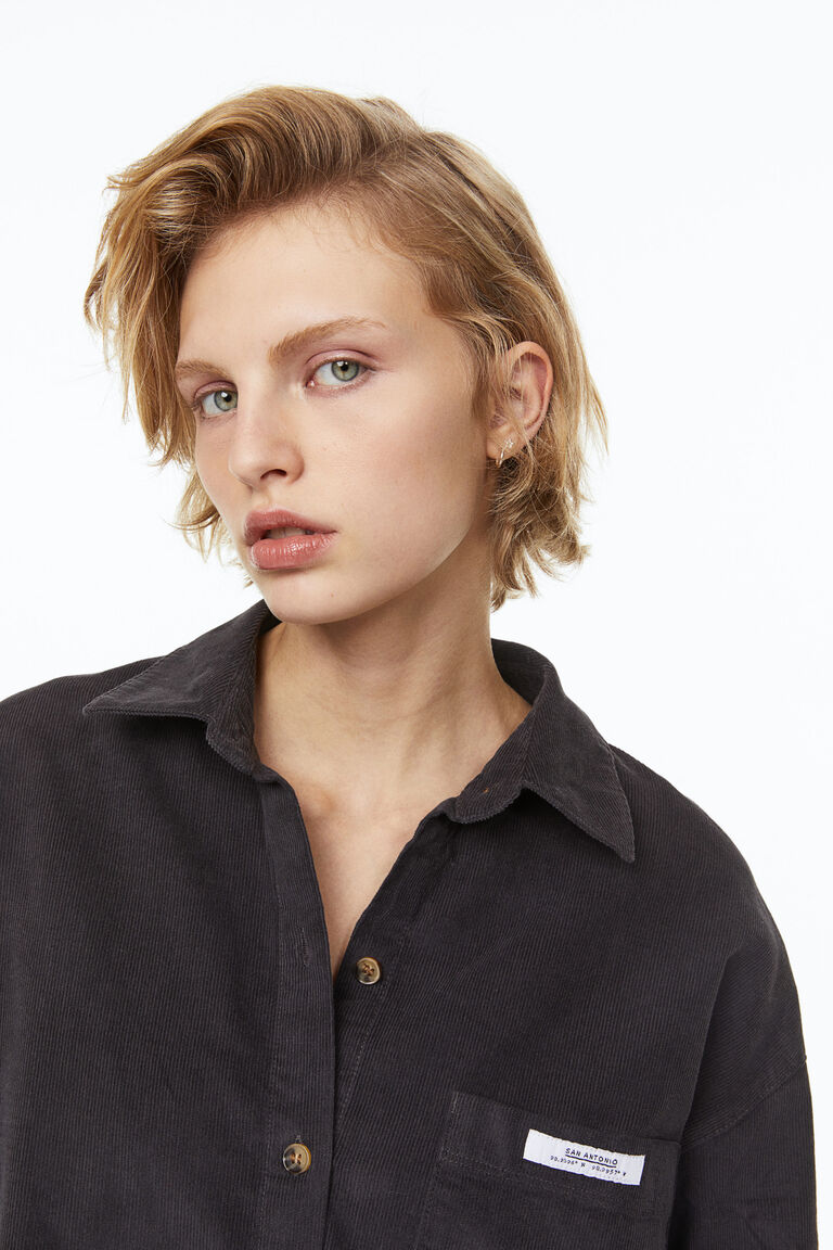 Women Olive Corduroy Oversized Shirt