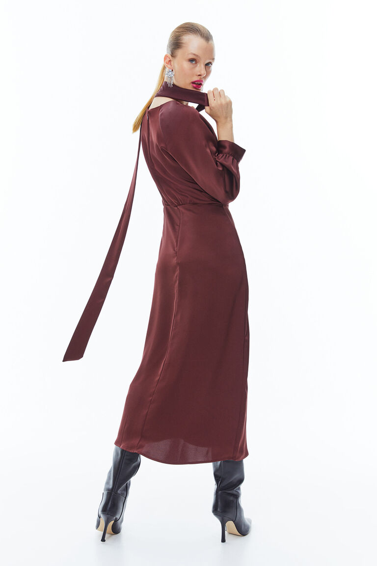 tie belt satin dress Access Fashion