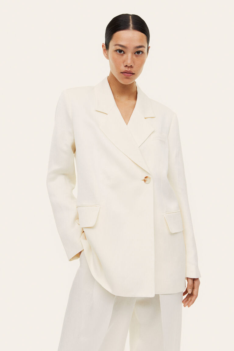 Double-breasted linen-blend blazer