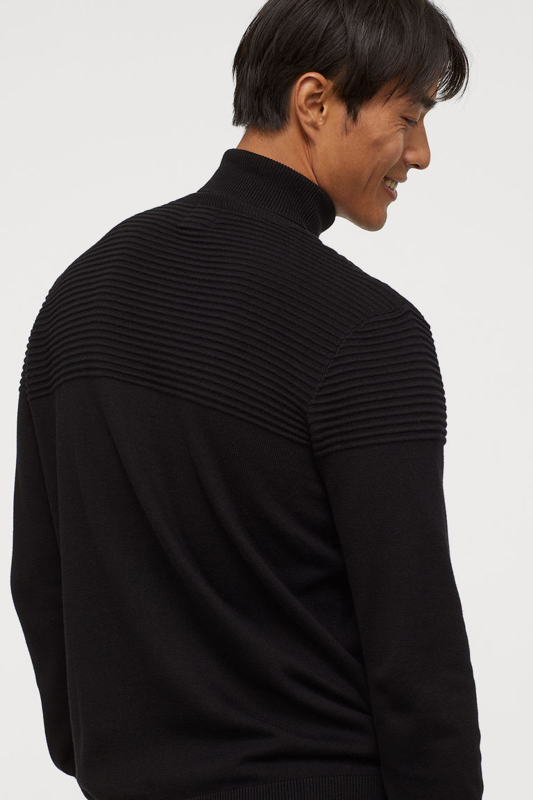 black fine knit polo neck