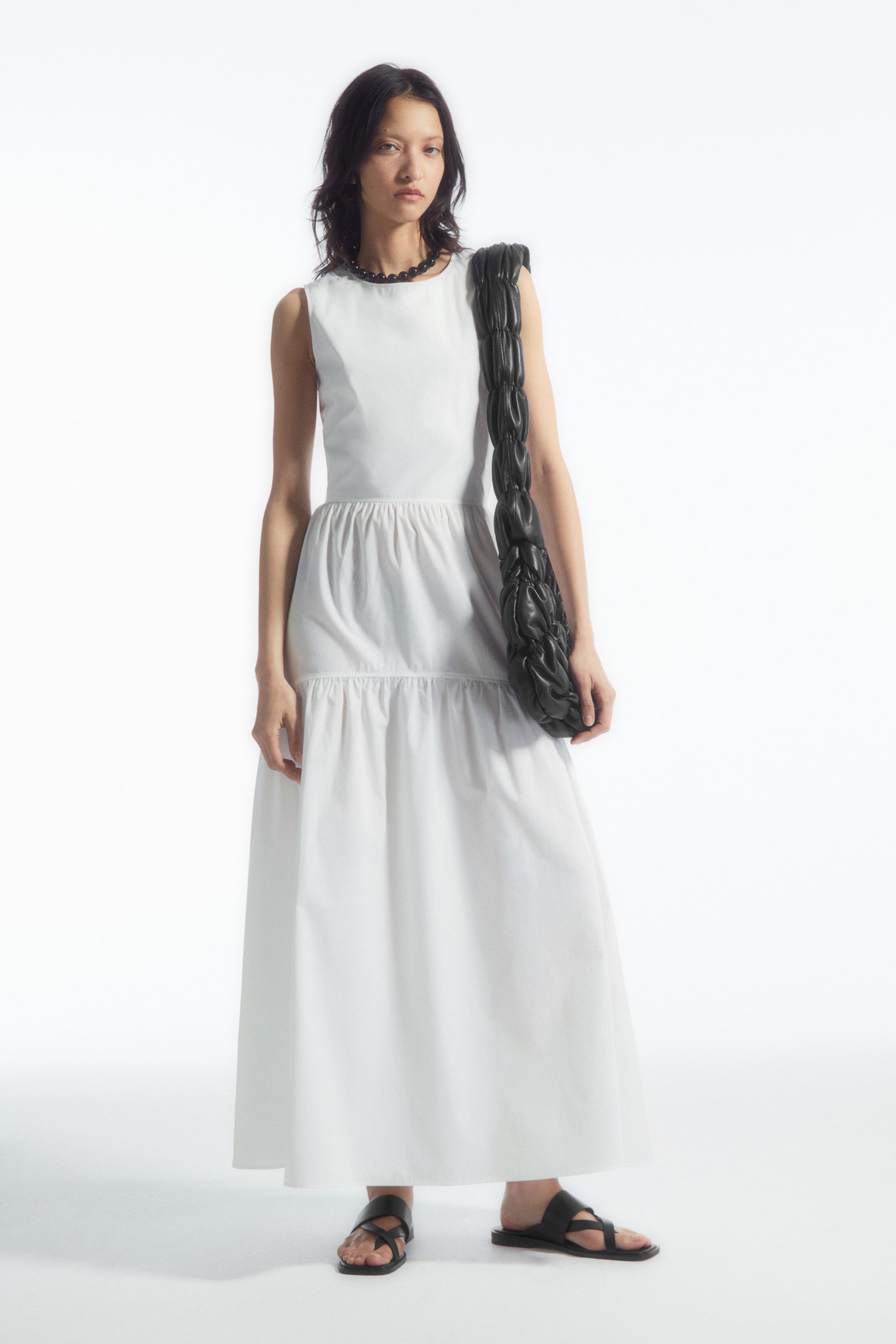 OPEN-BACK TIERED MIDI DRESS