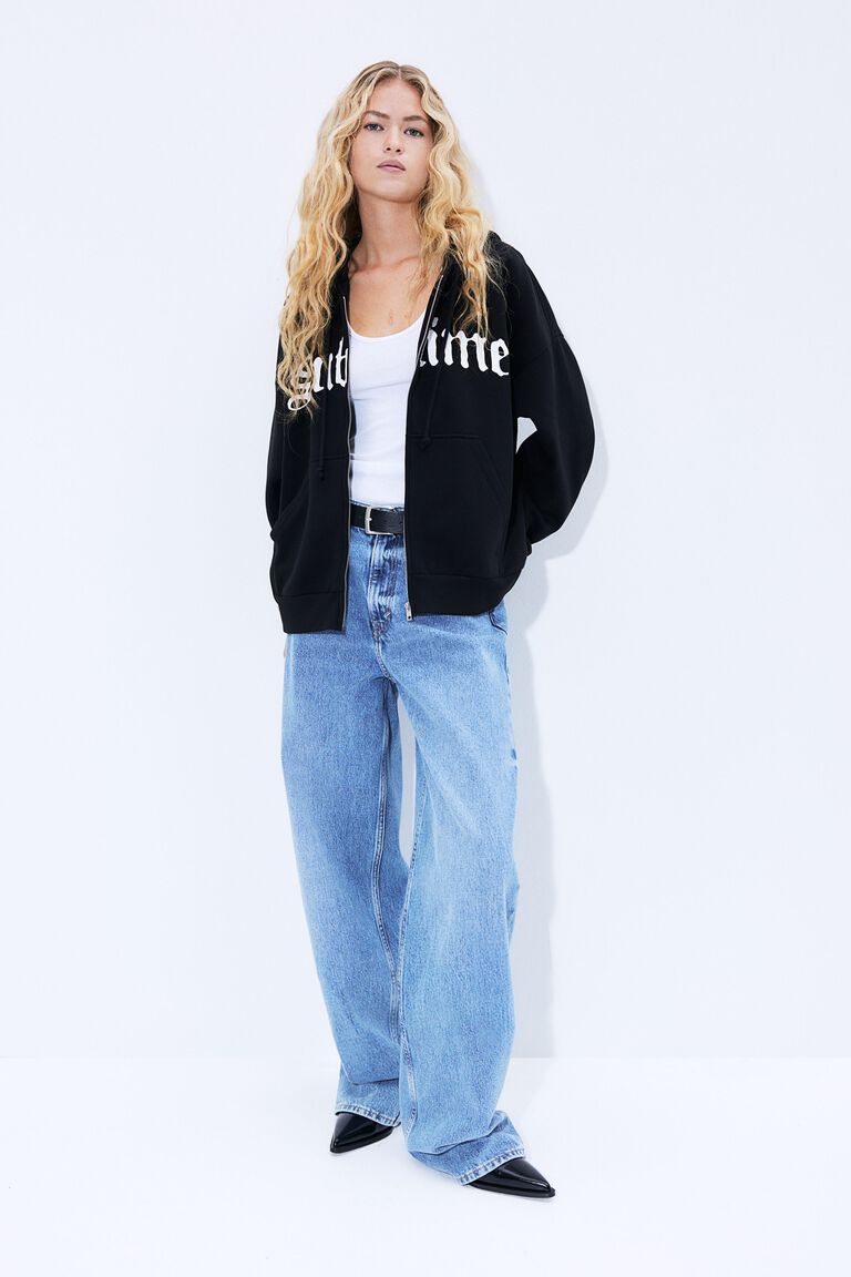 HYSFORM™ TIME PIECE ZIP HOODIE Oversized motif-detail zip-through hoodie