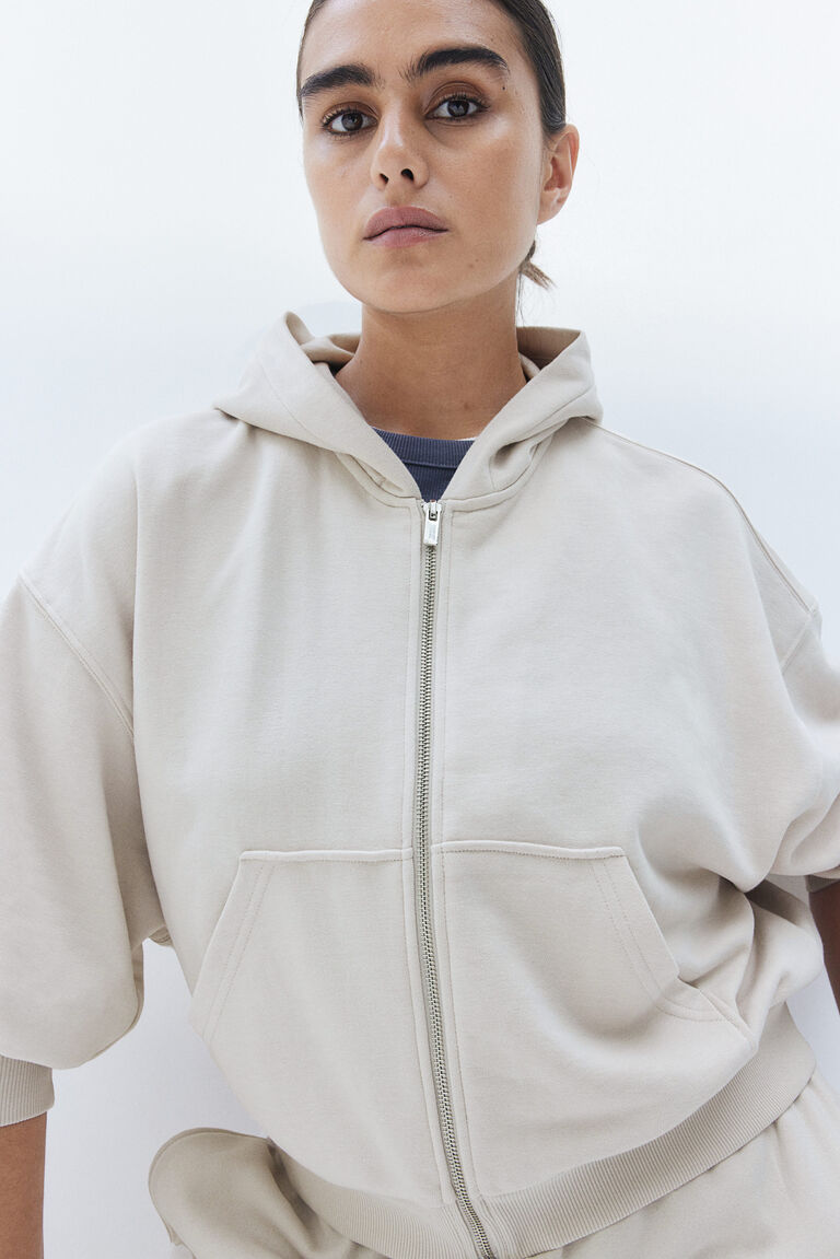 ENCOUNT ZIP HOODIE / LIGHT BEIGE L Oversized zip-through hoodie