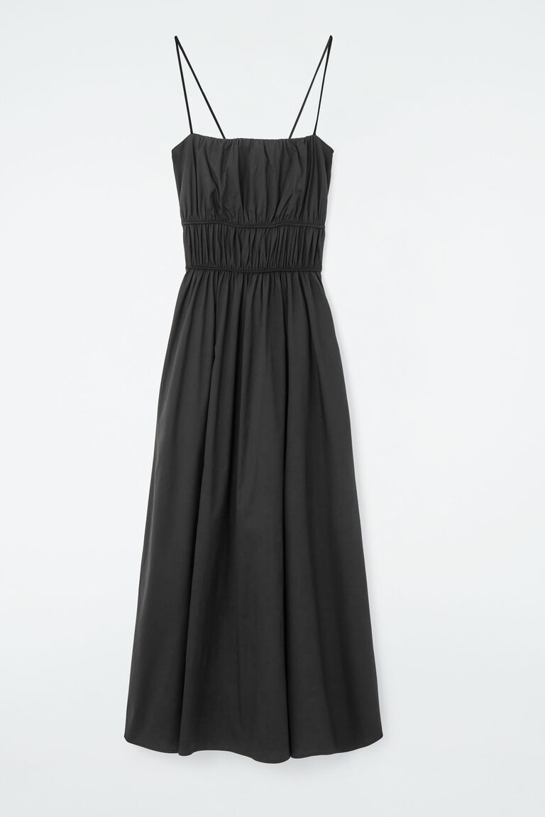 GATHERED COTTON MIDI DRESS