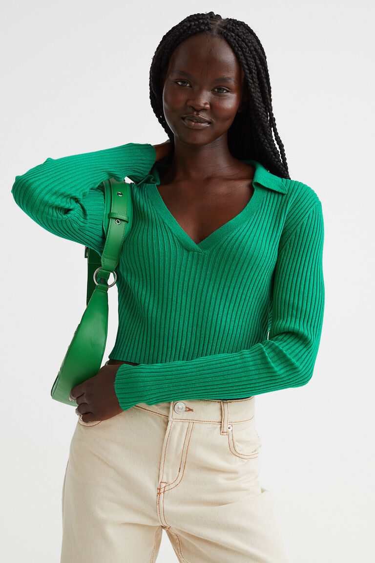 collared rib knit top