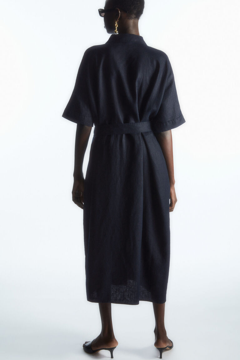 BELTED LINEN SHIRT DRESS