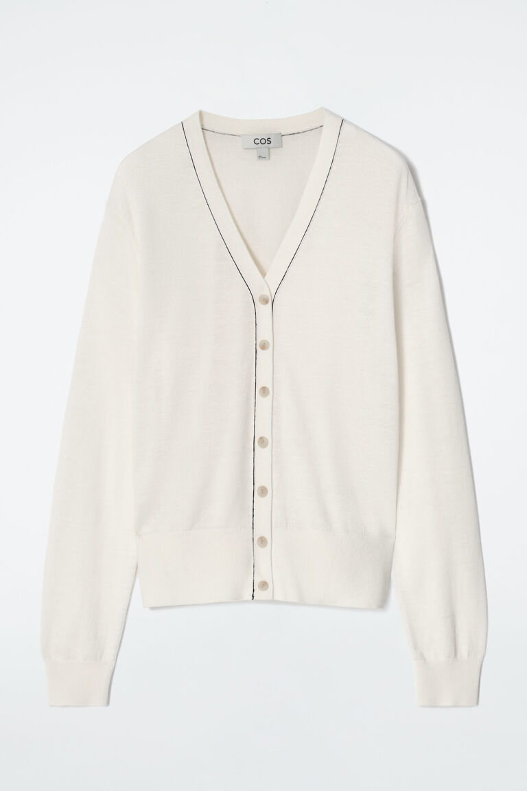 MERINO WOOL-LINEN BLEND V-NECK CARDIGAN