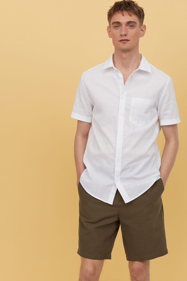 slim fit linen blend shirt