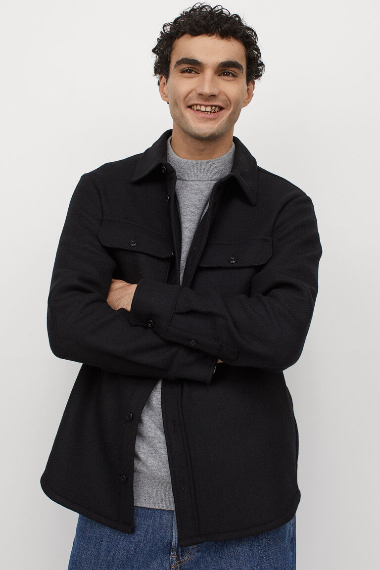 h and m wool blend shirt jacket