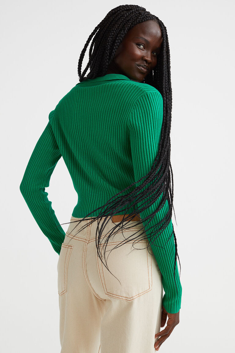 Collared ribknit top