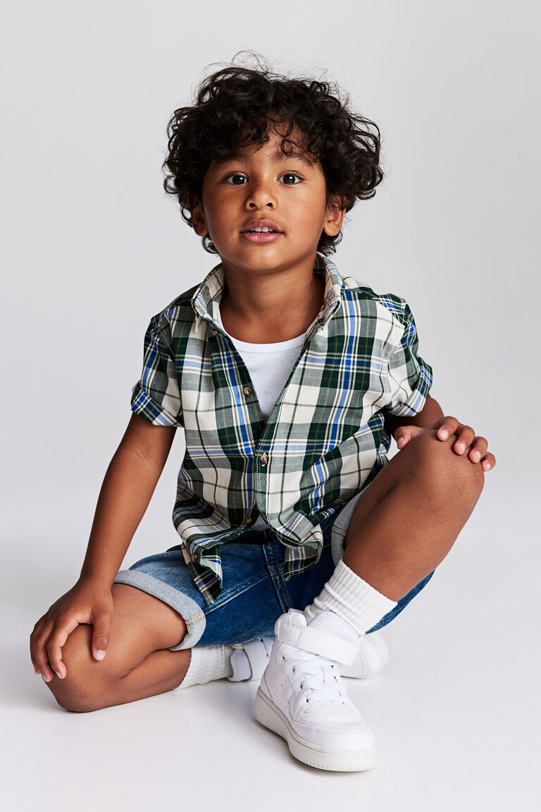 Pip Check Button Detail Short Sleeve Shirt in Green (12mths-5yrs)
