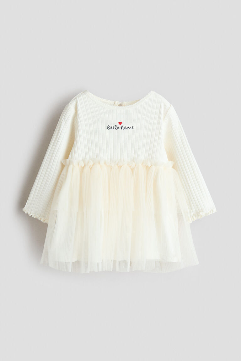 Tulle-skirt pointelle dress