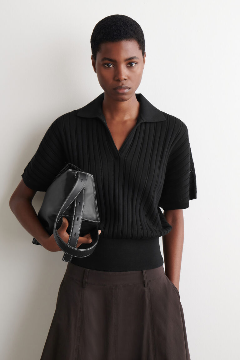 POINTELLE-KNIT COTTON POLO TOP