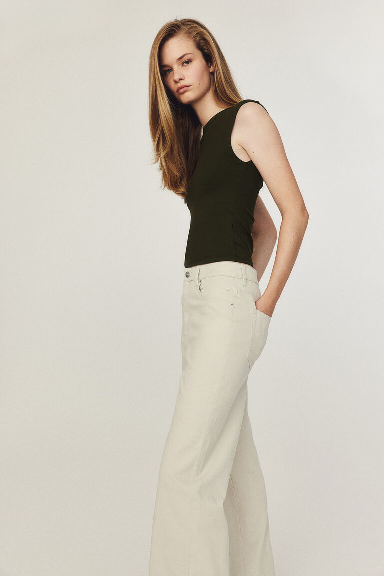 Ladies Easel Button Front Wide Leg Twill Trousers
