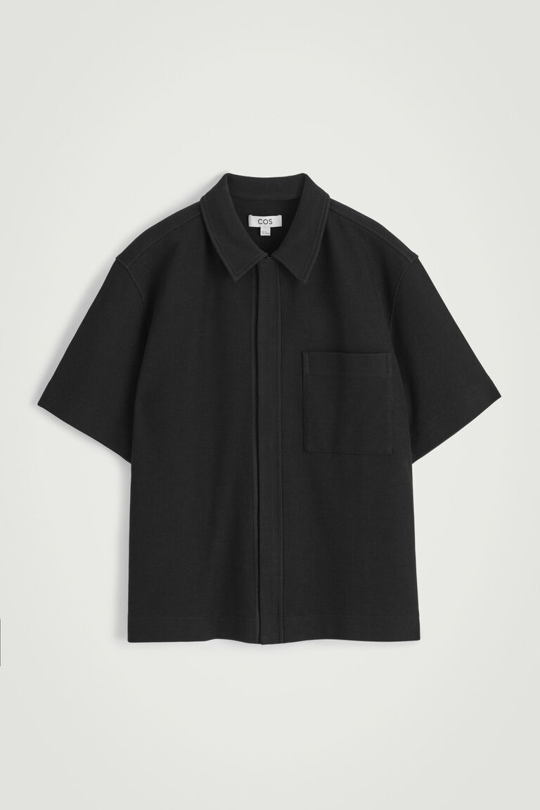 TEXTURED COTTON-JERSEY ZIPPED SHIRT