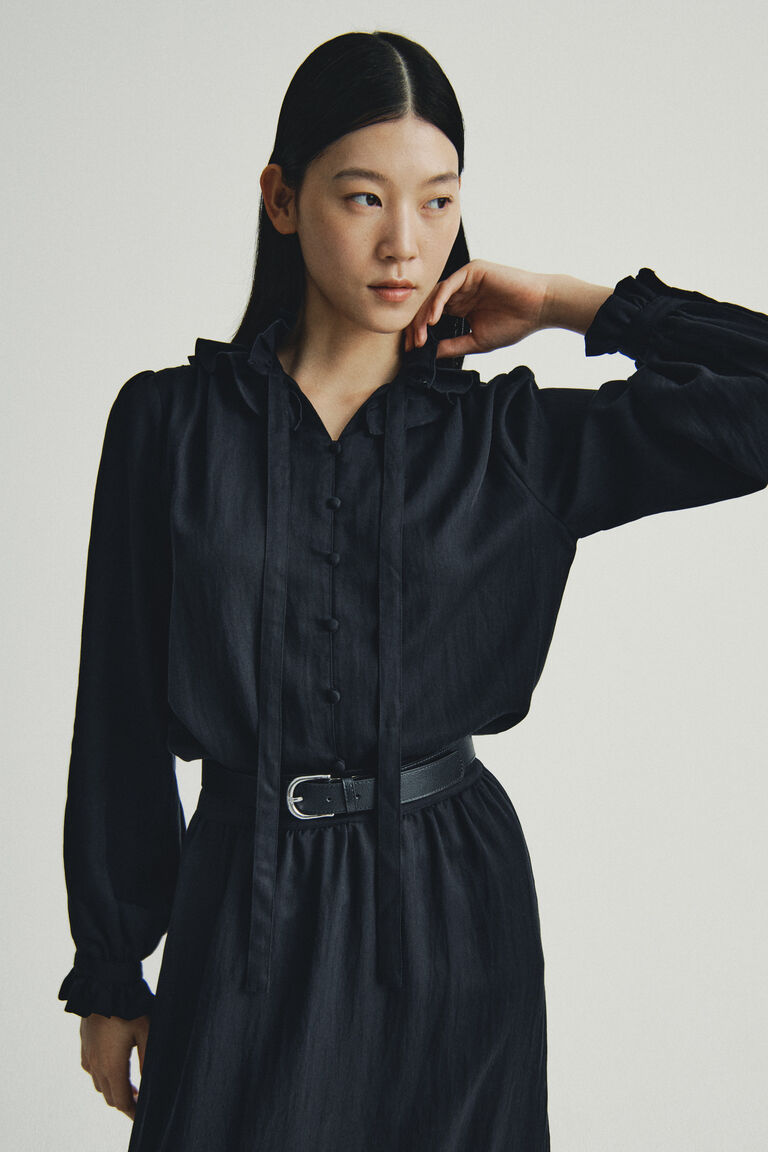 トップス rielle riche Frill Collar Blouse(Black) Frill-collar blouse