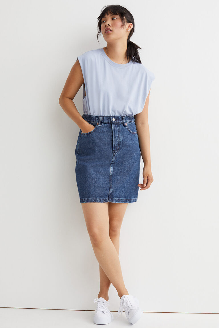 Denim Skirt, Half-length, Large-length Skirt, Printed High-waisted Skirt