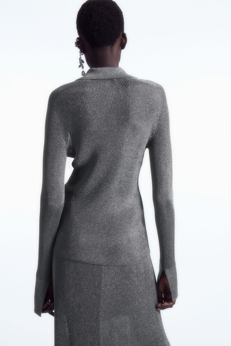 SPARKLY RIBBED-KNIT SHIRT