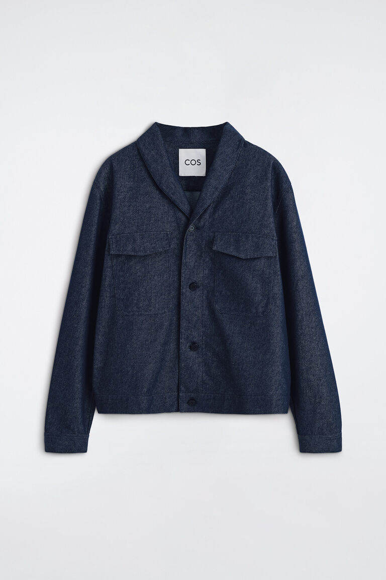 SHAWL-COLLAR DENIM-EFFECT OVERSHIRT
