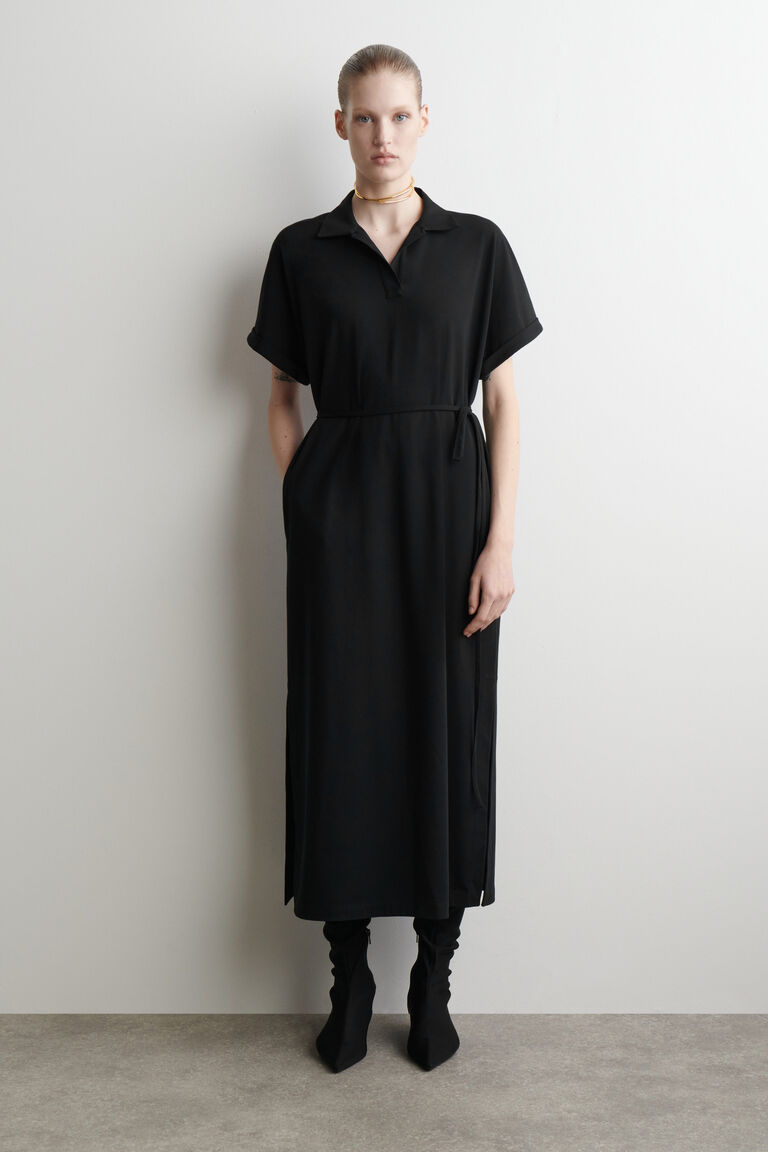 BELTED POLO MIDI DRESS