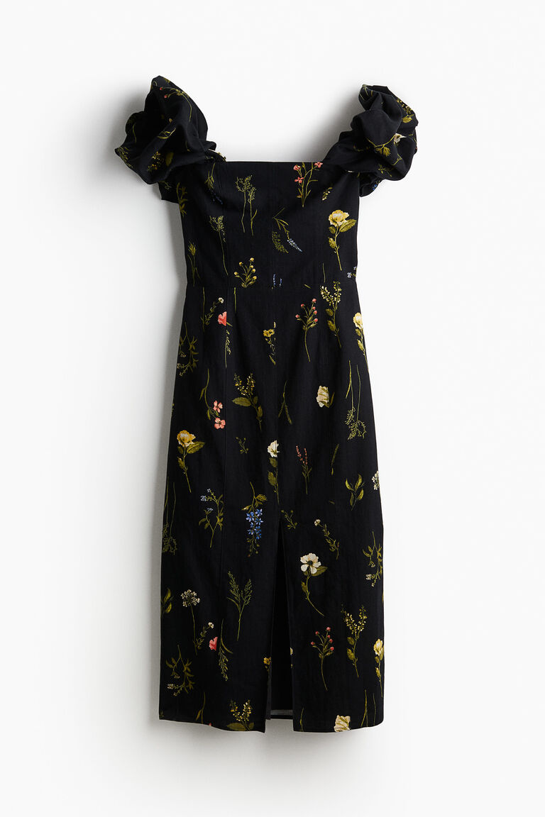 Ethnic Print Linen Blend Off Shoulder Loose Mini Dress