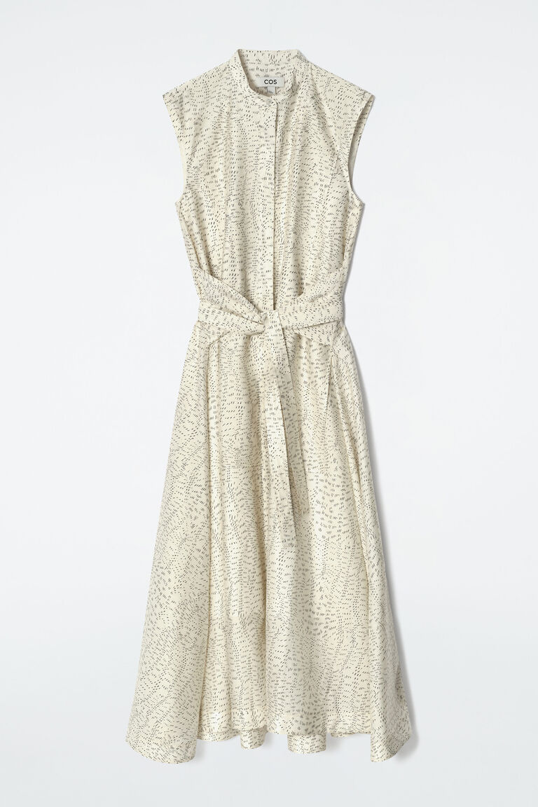 PRINTED FLUID TIE-WAIST MIDI DRESS