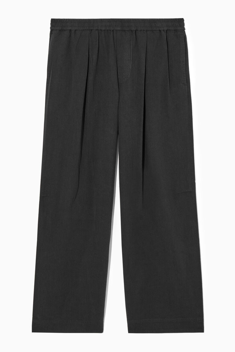 PLEATED WIDE-LEG CHAMBRAY TROUSERS