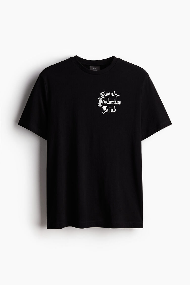 Boys Black Regular Fit Printed Casual T-Shirt