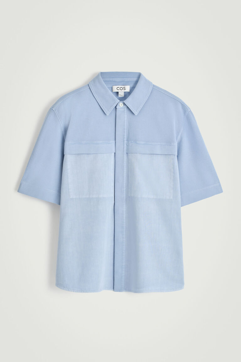 เสื้อเชิ้ตโอเวอร์เชิ้ตแบบแผงคอนทราสต์