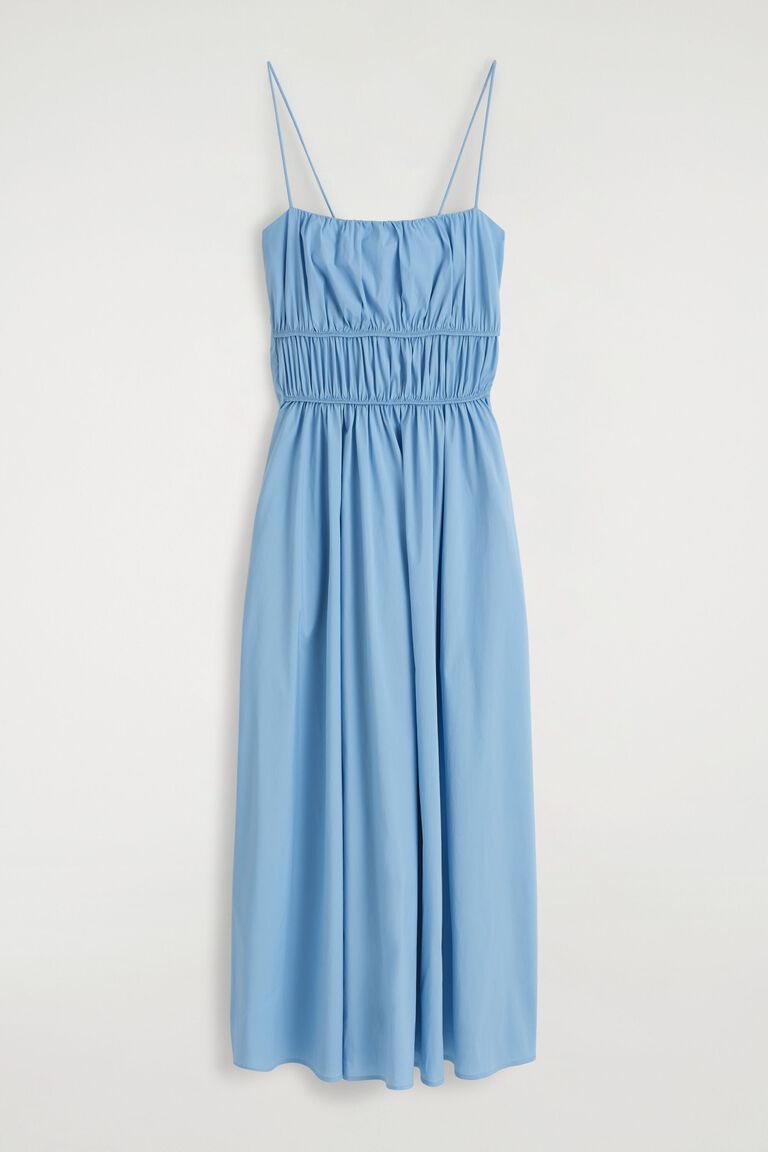 GATHERED COTTON MIDI DRESS
