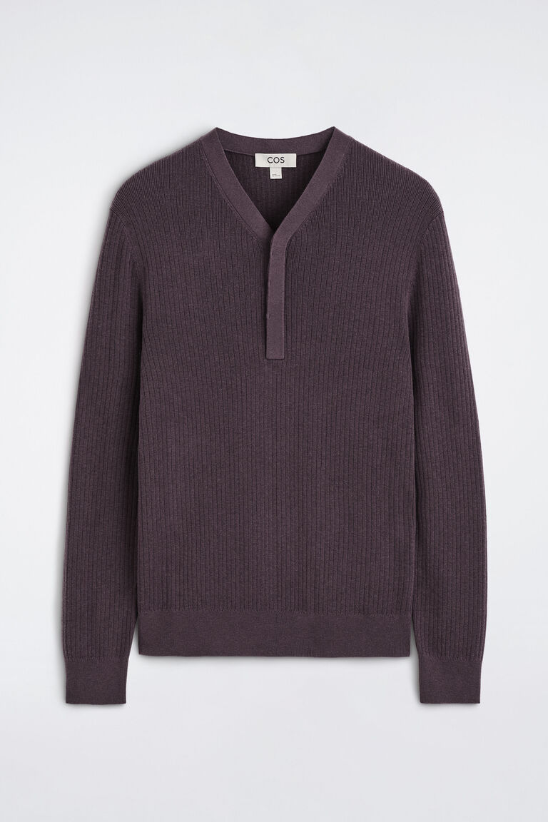 RIBBED-KNIT HENLEY TOP