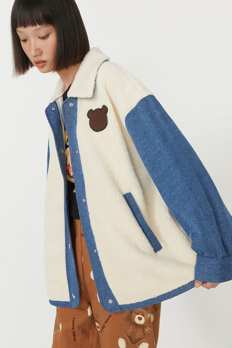 Appliquéd oversized teddy jacket