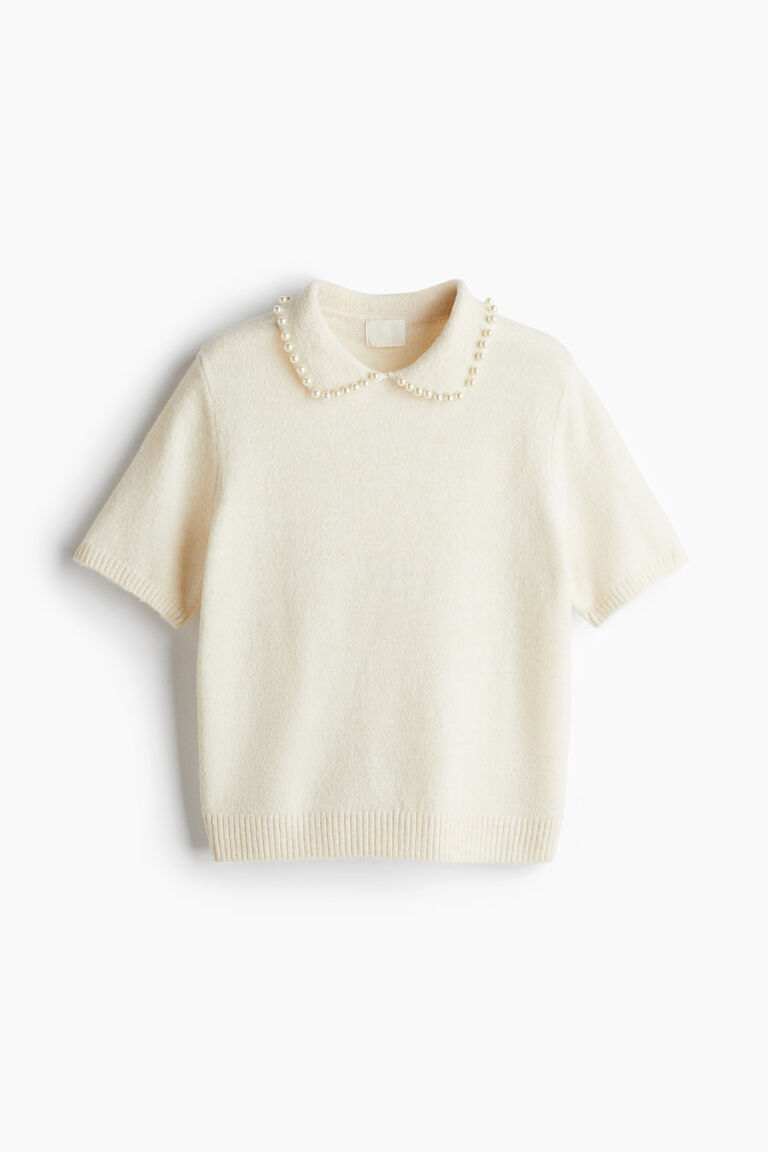 Beaded-collar knitted top