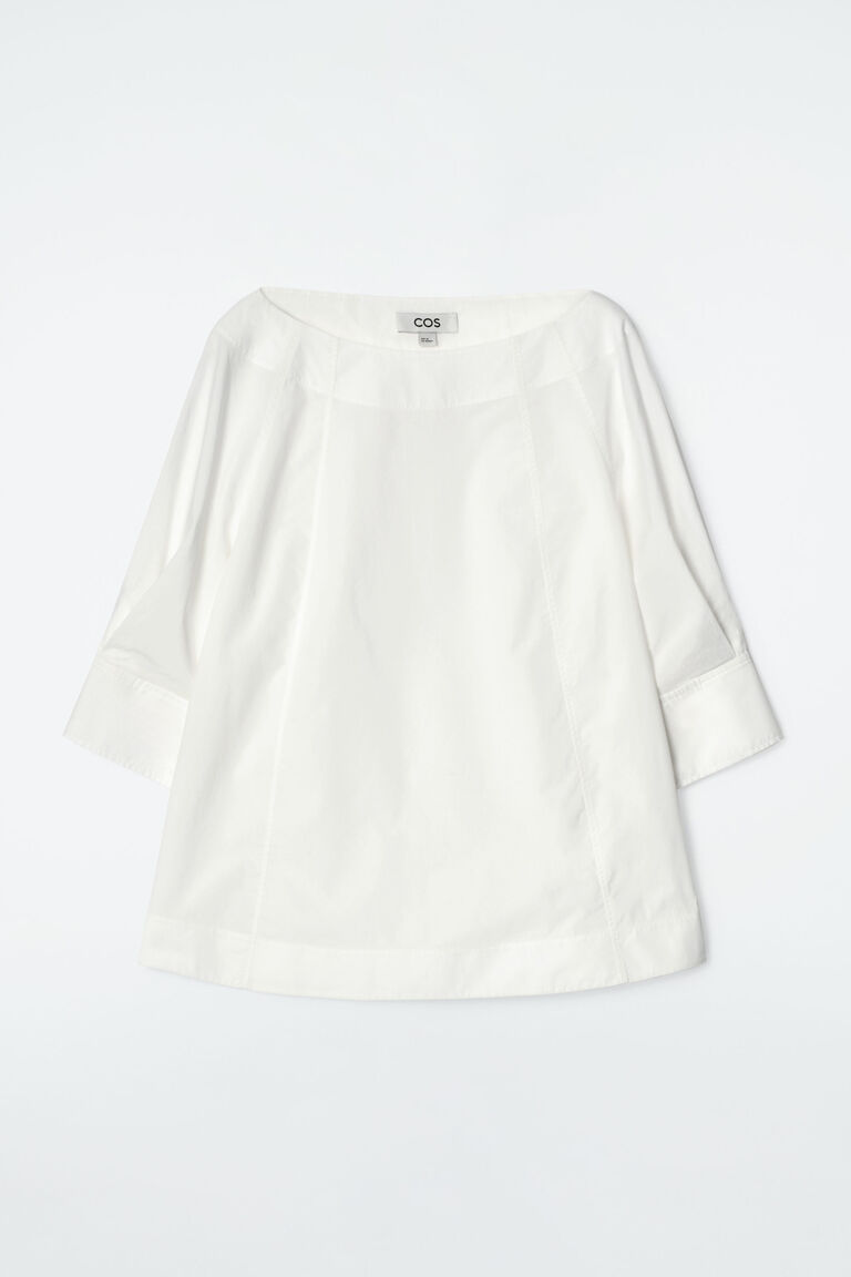 VOLUMINOUS BOAT-NECK COTTON BLOUSE