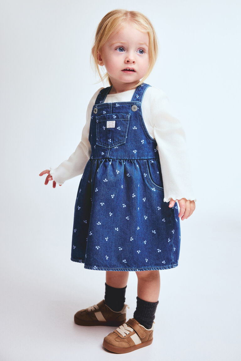 2-piece dungaree dress and top set