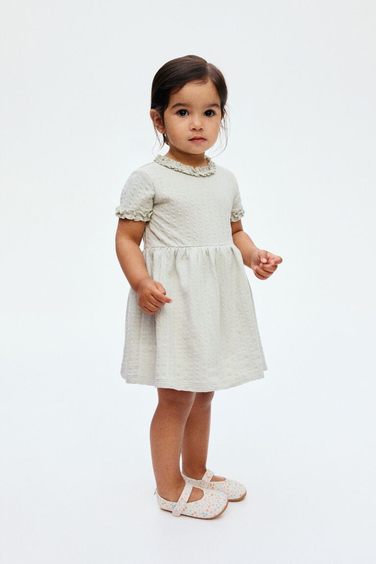 Frill-trimmed jacquard-jersey dress