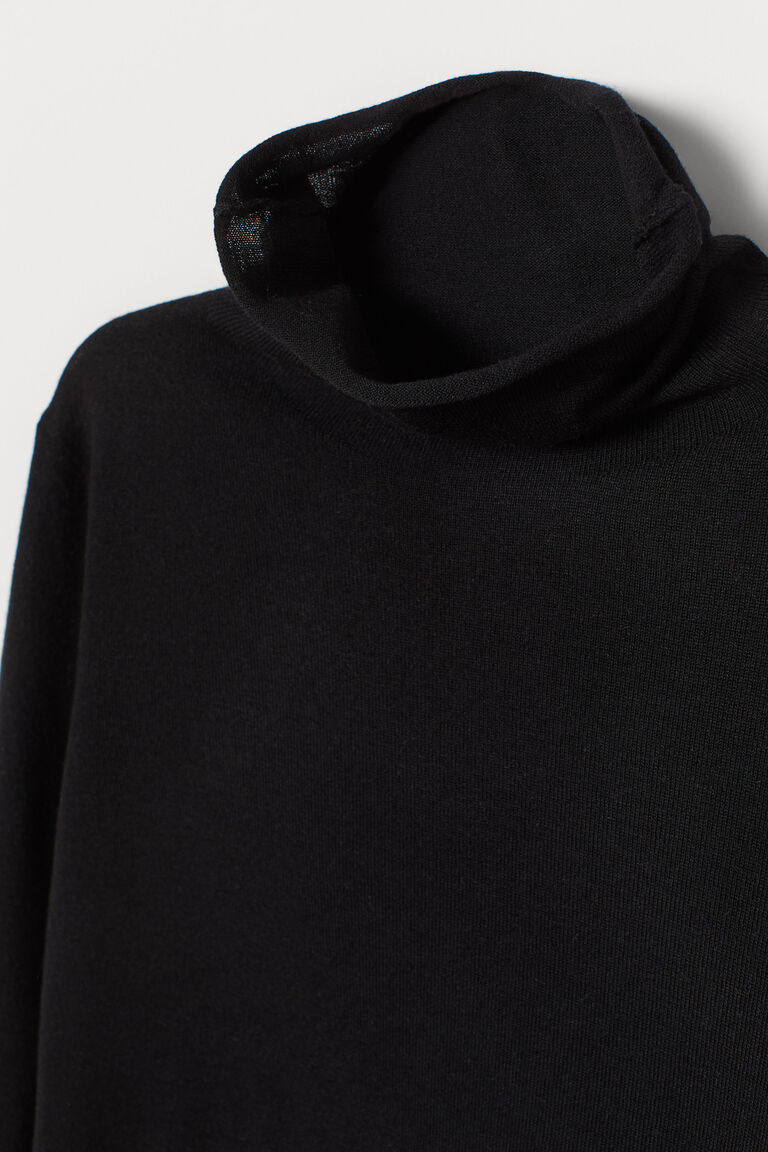 black fine knit polo neck