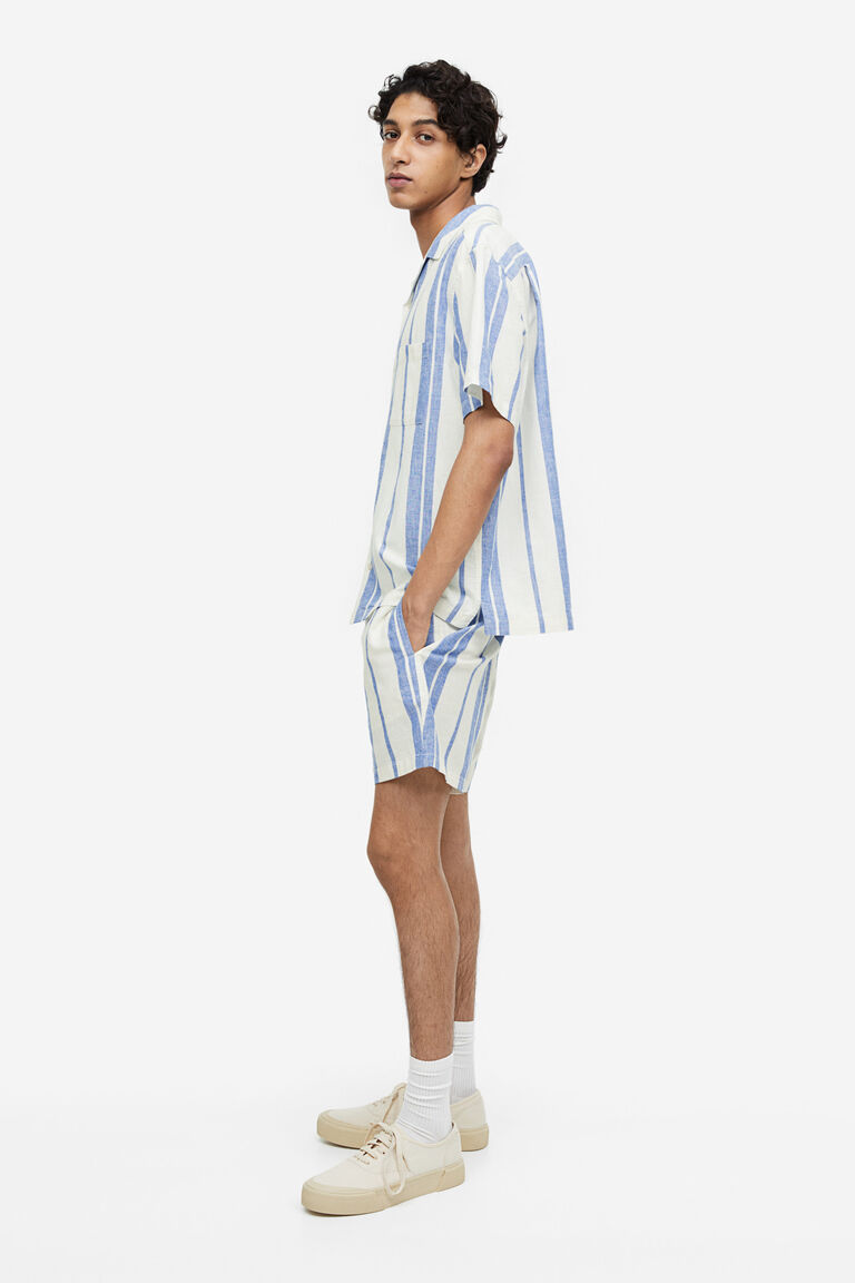 TEXTURED STRIPE FINE LINEN SHAPED FIT SHIRT - CLASSIC BLUE