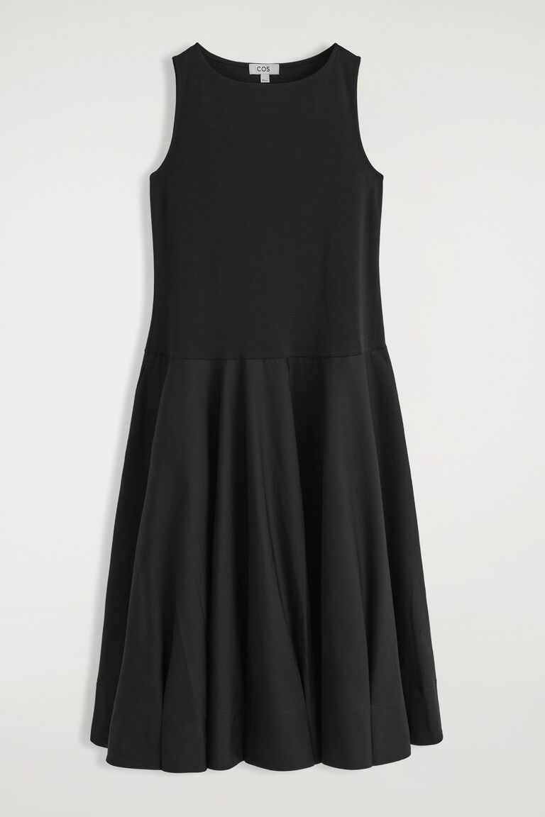 BOAT-NECK COTTON A-LINE MIDI DRESS