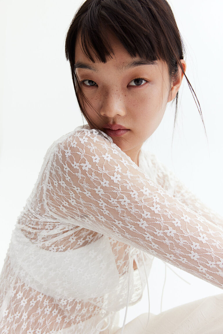 Tie-detail lace top