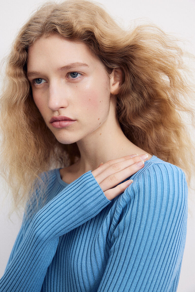 Rib-knit boat-neck top